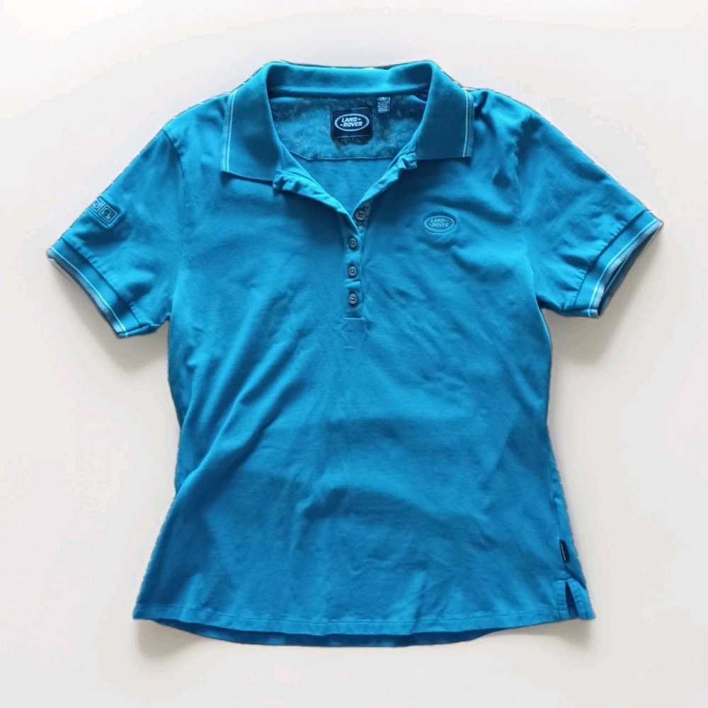 Land Rover Womens Teal Blue‎ Cotton Modal Polo Shirt Size 16 Short Sleeve Logo